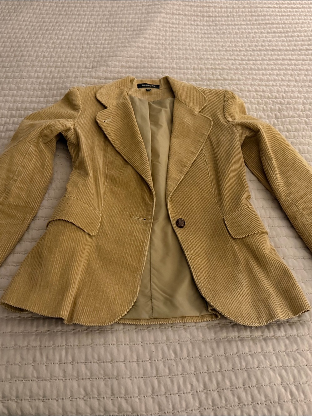 Corduroy Single-Button Blazer Jacket in Mustard